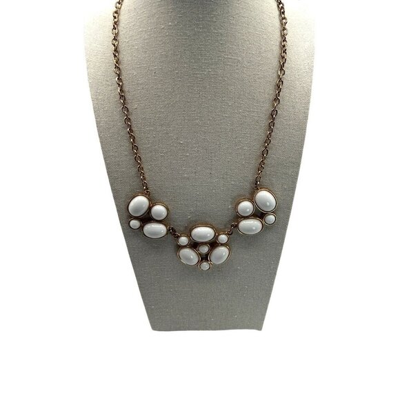 Gold Tone Chain Necklace With White Oval Beads & Lobster Claw Clasp - Picture 2 of 7